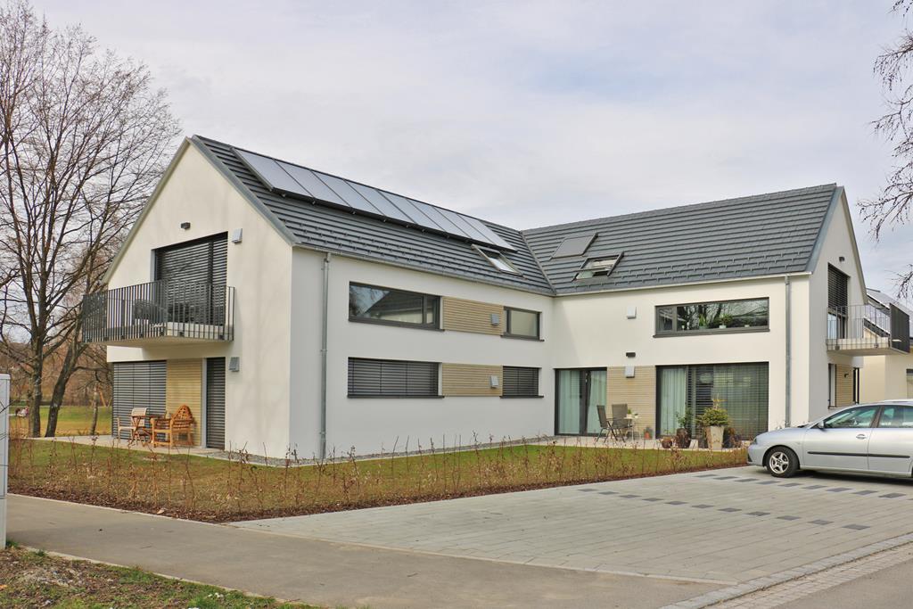 Ansicht Neubaugebäude mit Außenfassade